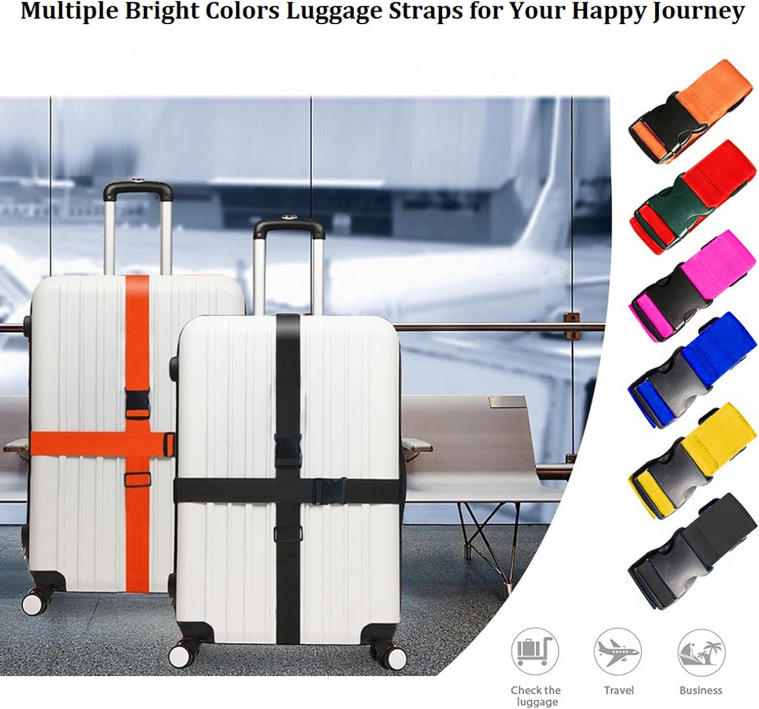 Travel Accessories Plane - 2 Pack Adjustable Luggage Straps Bright
