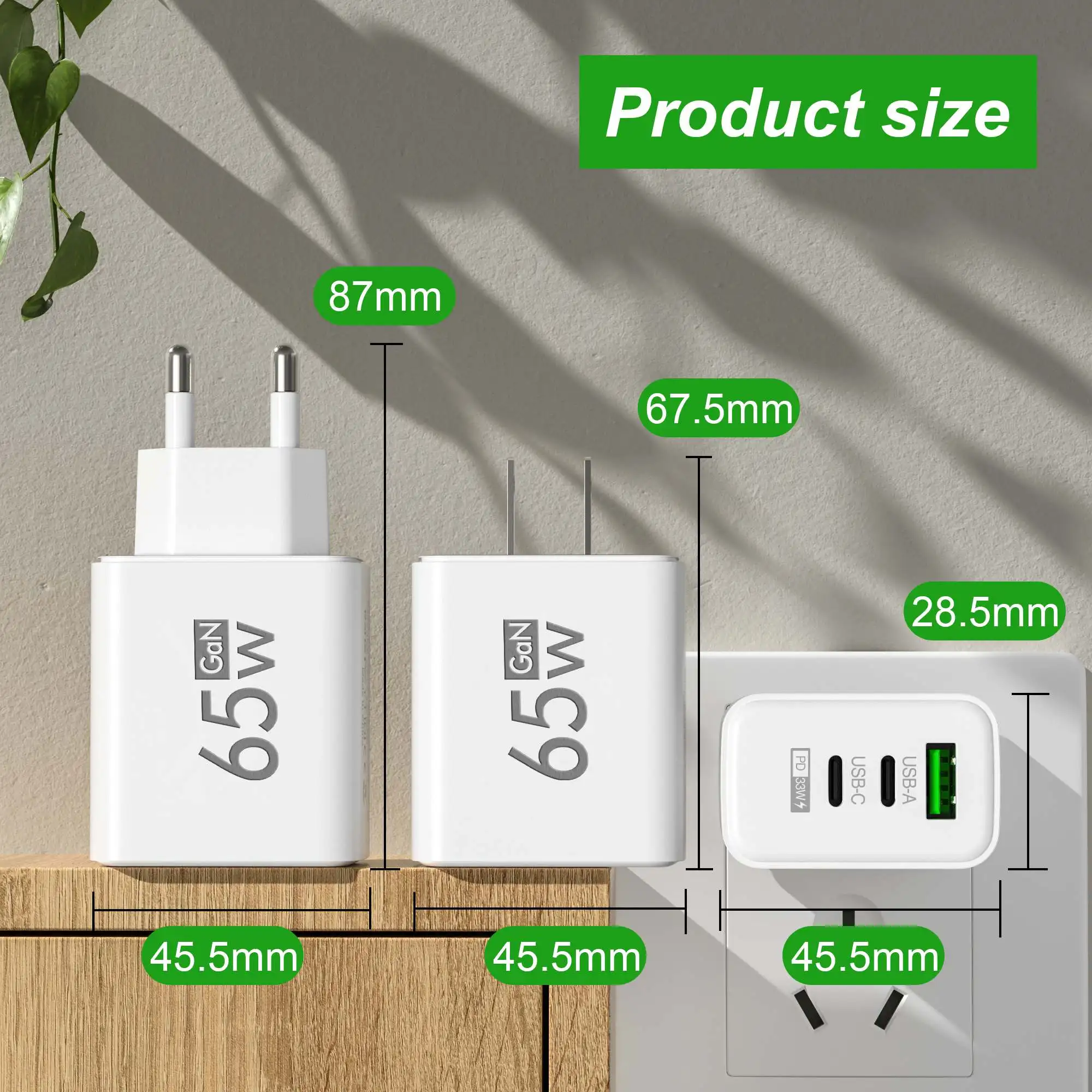 Travel Accessories Iphone - Foldable 65W GaN 3‑Port USB‑C Wall