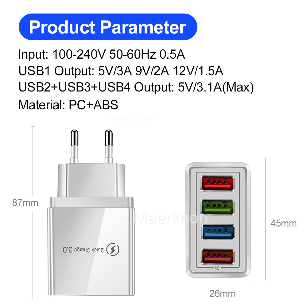4 USB Fast Charging Head EU/US - Travel Accessories Iphone recension och pris